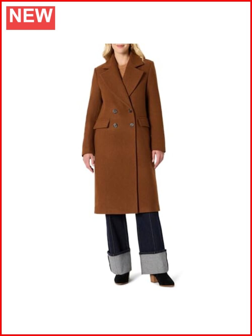 Women's Double-Breasted Wool-Blend Longline Coat Relaxed Fit